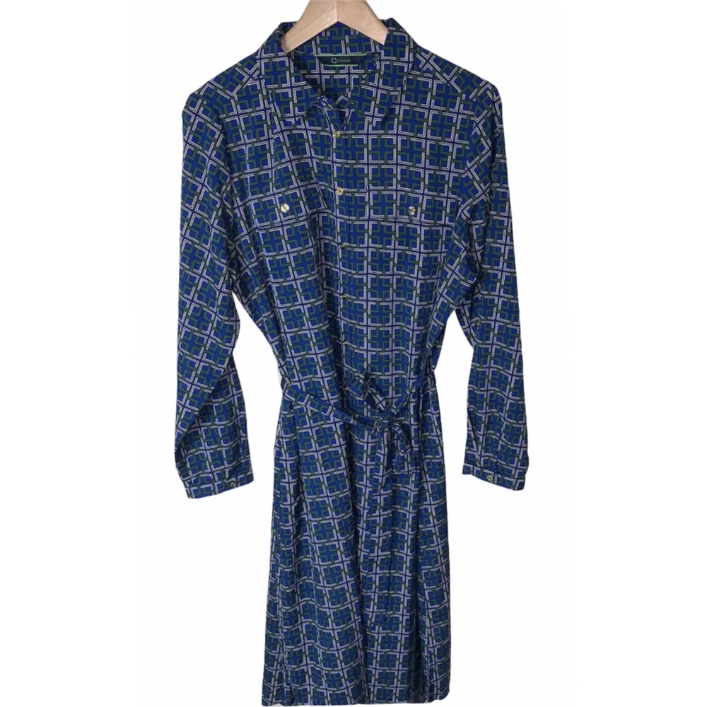C Wonder Midi Length Sz 12 Button Shirt Dress Blue